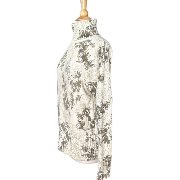 J. JILL Botanical Print Chunky Sweater Turtleneck Cotton Angora Blend Size Large - Picture 5 of 13